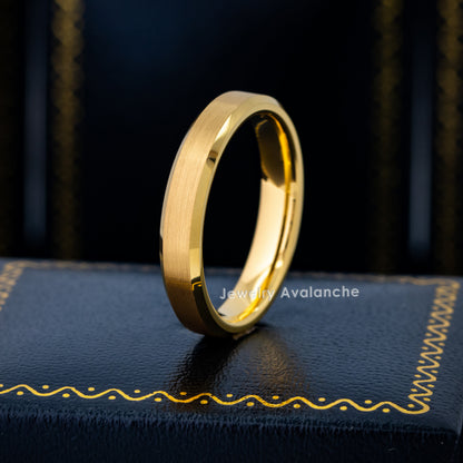 Jewelry Avalanche 4mm Beveled Gold IP Brushed Tungsten Carbide Men Women Wedding Band
