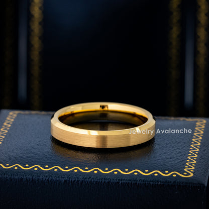 Jewelry Avalanche 4mm Beveled Gold IP Brushed Tungsten Carbide Men Women Wedding Band