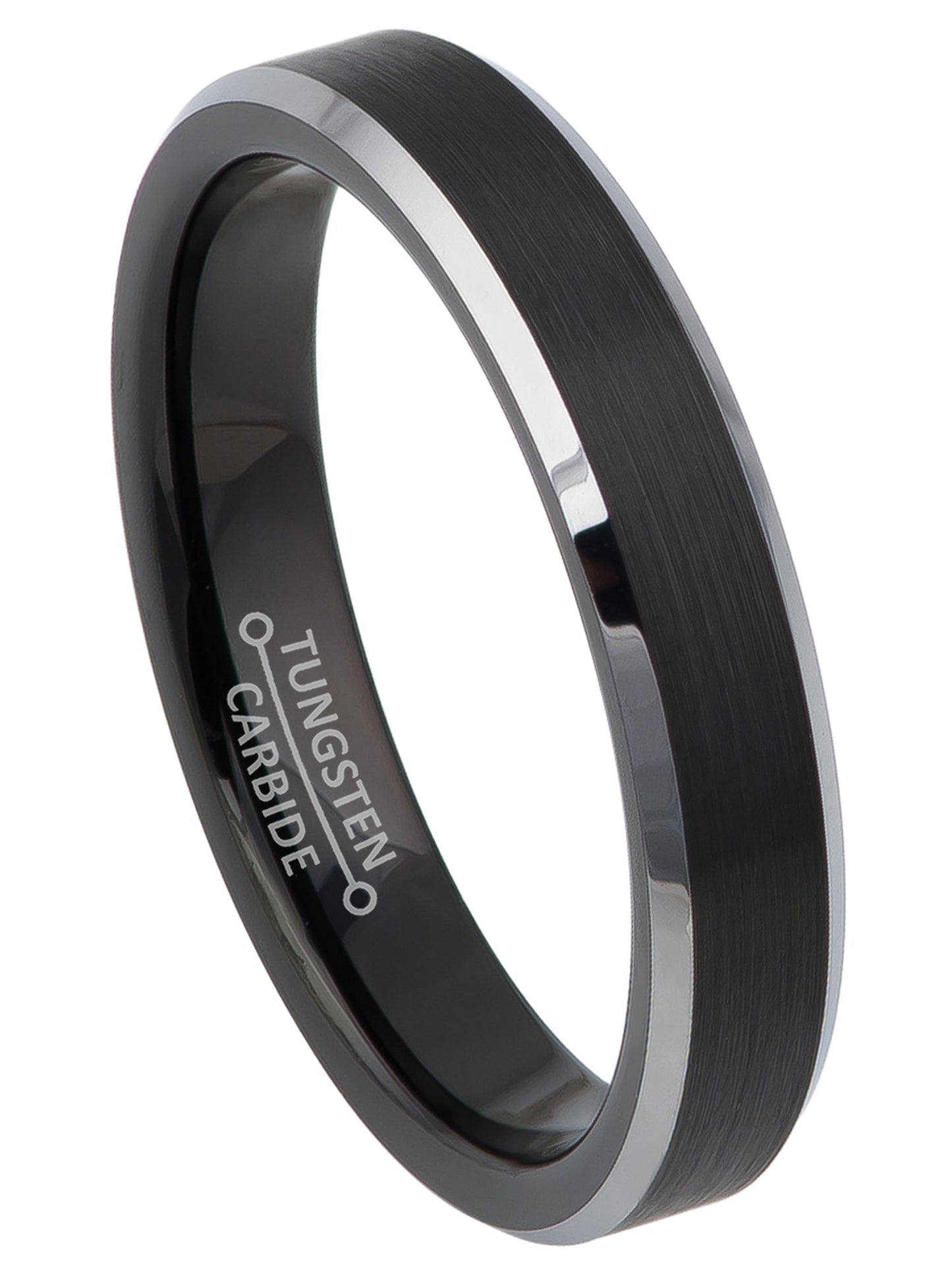 Jewelry Avalanche 2-Tone 4mm Beveled Black IP Tungsten Carbide Men Women Wedding Band