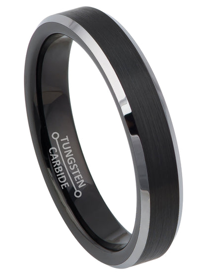 Jewelry Avalanche 2-Tone 4mm Beveled Black IP Tungsten Carbide Men Women Wedding Band
