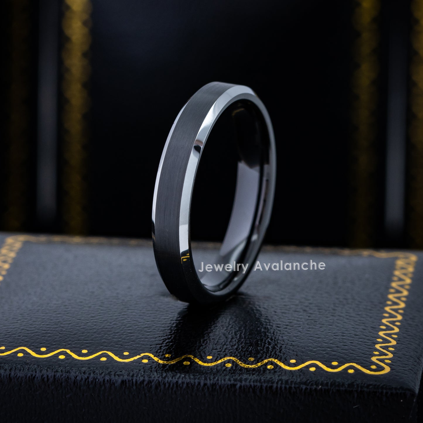 Jewelry Avalanche 2-Tone 4mm Beveled Black IP Tungsten Carbide Men Women Wedding Band