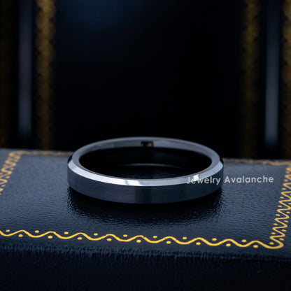 Jewelry Avalanche 2-Tone 4mm Beveled Black IP Tungsten Carbide Men Women Wedding Band