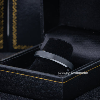 Jewelry Avalanche 2-Tone 4mm Beveled Black IP Tungsten Carbide Men Women Wedding Band