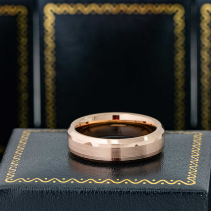 Jewelry Avalanche Rose Gold IP Brushed Finish Beveled Tungsten Carbide Wedding Band, Comfort-fit, 6mm