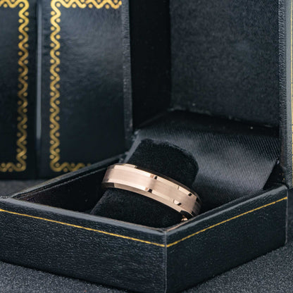 Jewelry Avalanche Rose Gold IP Brushed Finish Beveled Tungsten Carbide Wedding Band, Comfort-fit, 6mm