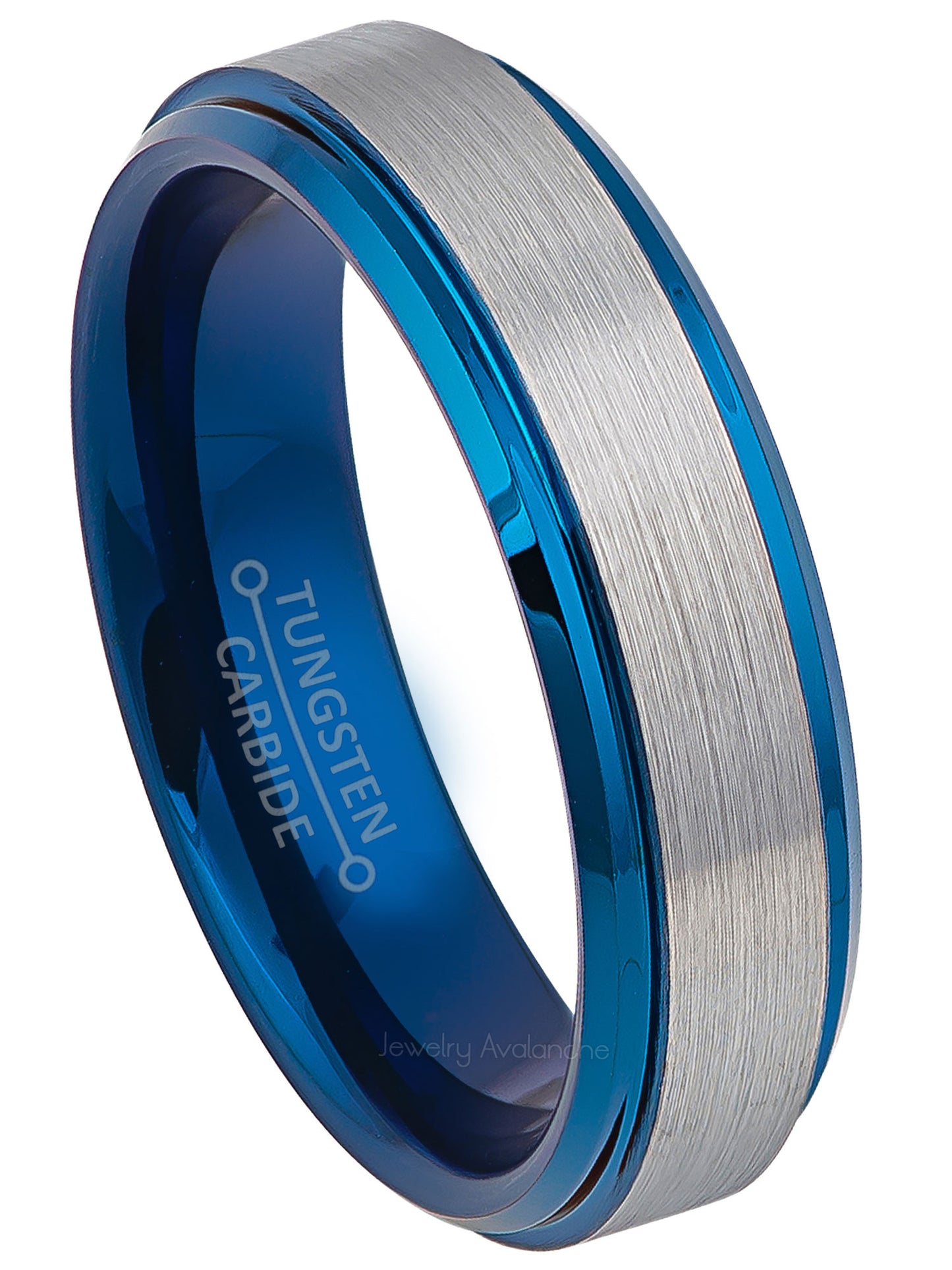 Jewelry Avalanche 6mm Stepped Beveled Blue & Gunmetal IP Tungsten Carbide Men Women Wedding Band