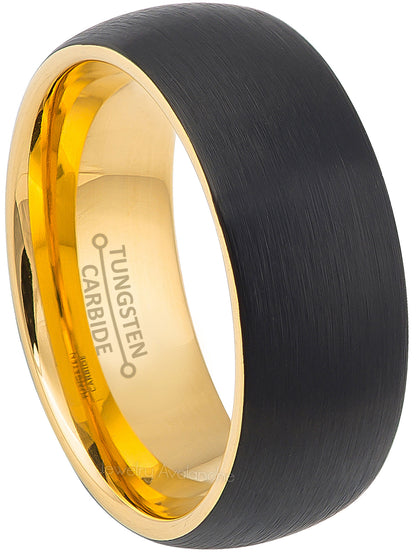 Jewelry Avalanche 8mm Dome Gold & Black IP Tungsten Carbide Mens Wedding Band