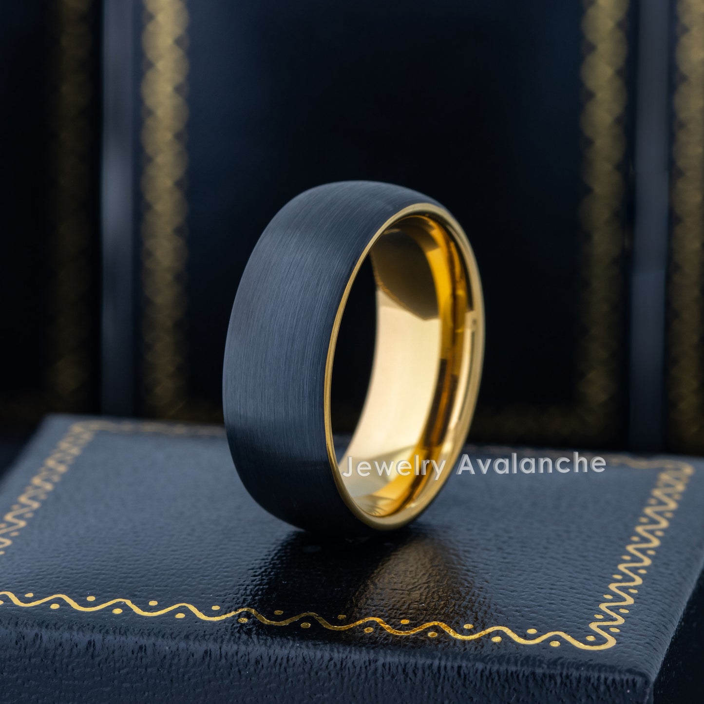 Jewelry Avalanche 8mm Dome Gold & Black IP Tungsten Carbide Mens Wedding Band