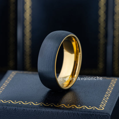 Jewelry Avalanche 8mm Dome Gold & Black IP Tungsten Carbide Mens Wedding Band