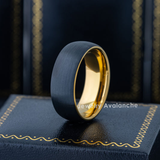 Jewelry Avalanche 8mm Dome Gold & Black IP Tungsten Carbide Mens Wedding Band