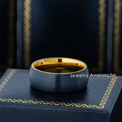 Jewelry Avalanche 8mm Dome Gold & Black IP Tungsten Carbide Mens Wedding Band