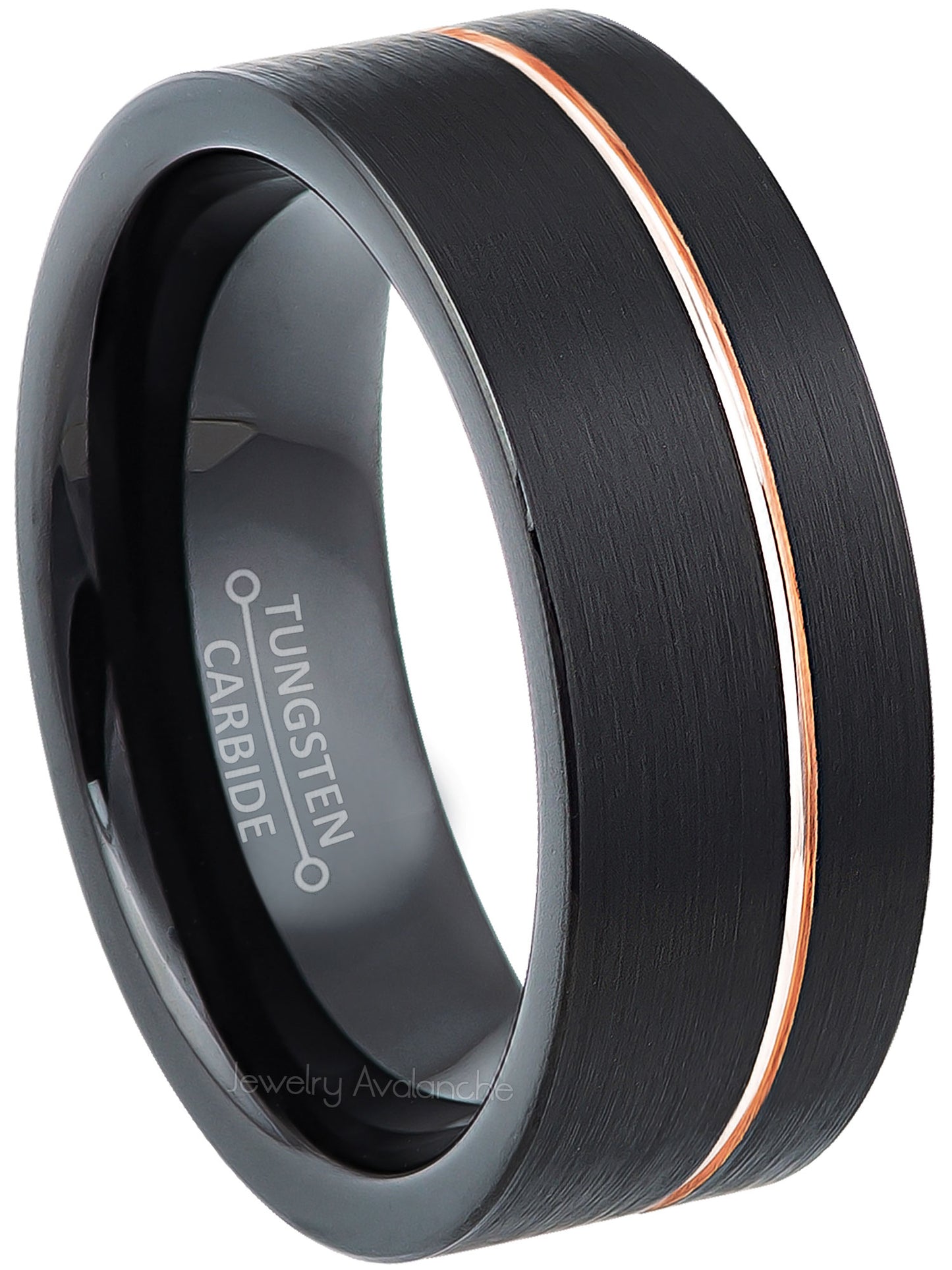 Jewelry Avalanche 8mm Pipe Cut Black IP Grooved Tungsten Carbide Mens Wedding Band