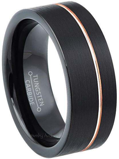 Jewelry Avalanche 8mm Pipe Cut Black IP Grooved Tungsten Carbide Mens Wedding Band