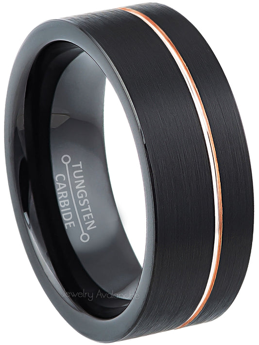 Jewelry Avalanche 8mm Pipe Cut Black IP Grooved Tungsten Carbide Mens Wedding Band