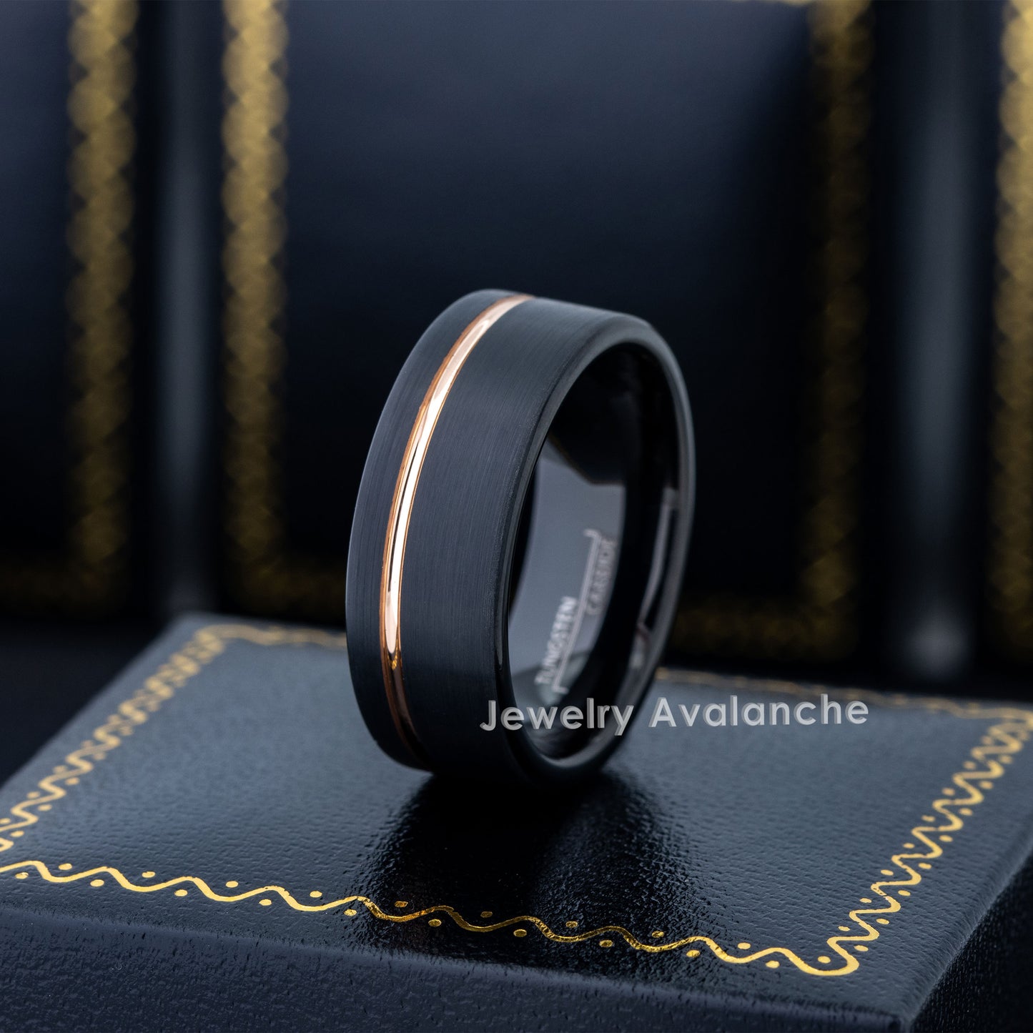 Jewelry Avalanche 8mm Pipe Cut Black IP Grooved Tungsten Carbide Mens Wedding Band