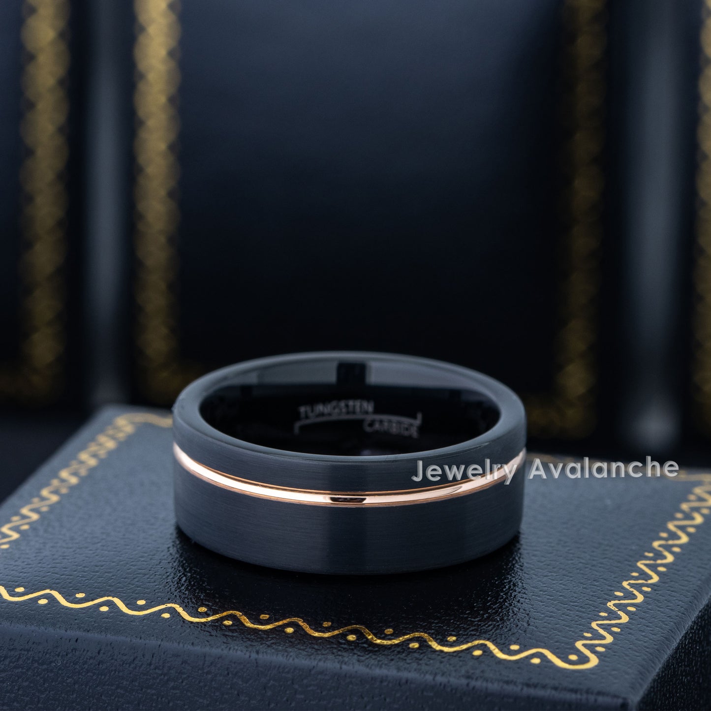 Jewelry Avalanche 8mm Pipe Cut Black IP Grooved Tungsten Carbide Mens Wedding Band