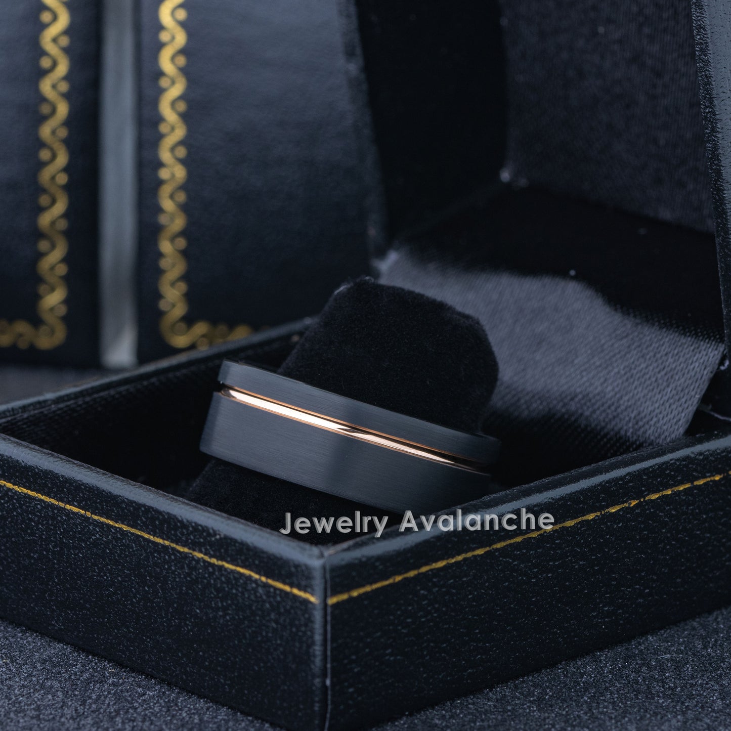 Jewelry Avalanche 8mm Pipe Cut Black IP Grooved Tungsten Carbide Mens Wedding Band