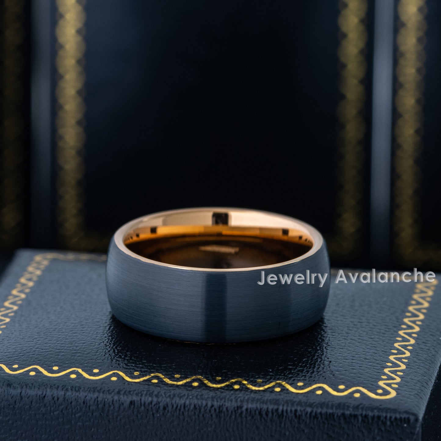 Jewelry Avalanche 8mm Dome Rose Gold & Black IP Tungsten Carbide Mens Wedding Band