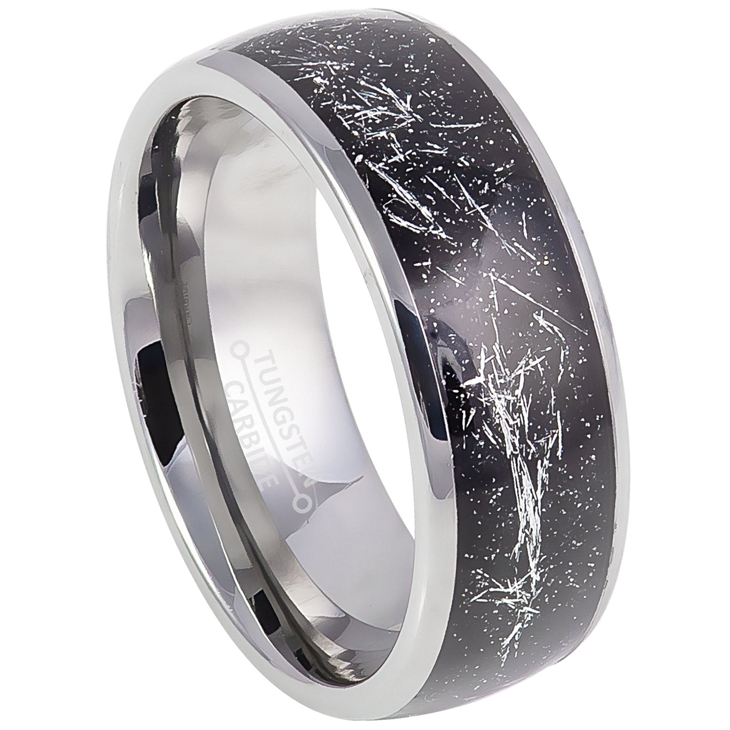 Jewelry Avalanche 8mm Dome Cosmic Galaxy Ring White Meteorite Tungsten Carbide Mens Wedding Band