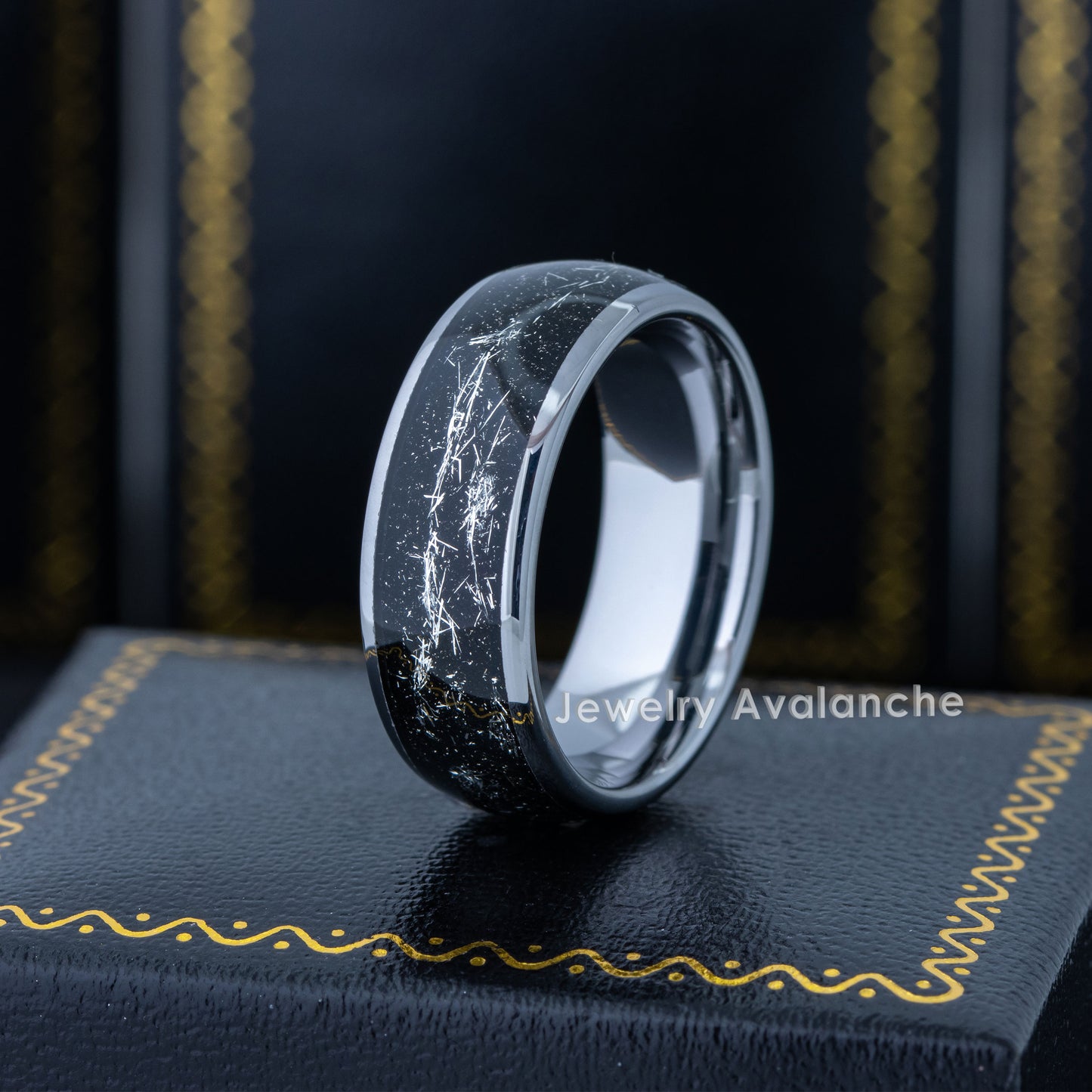 Jewelry Avalanche 8mm Dome Cosmic Galaxy Ring White Meteorite Tungsten Carbide Mens Wedding Band