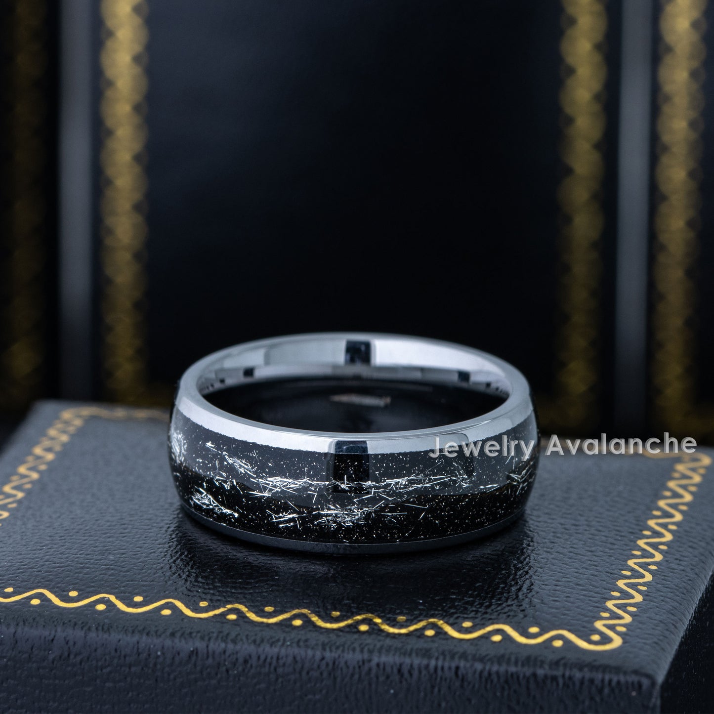 Jewelry Avalanche 8mm Dome Cosmic Galaxy Ring White Meteorite Tungsten Carbide Mens Wedding Band