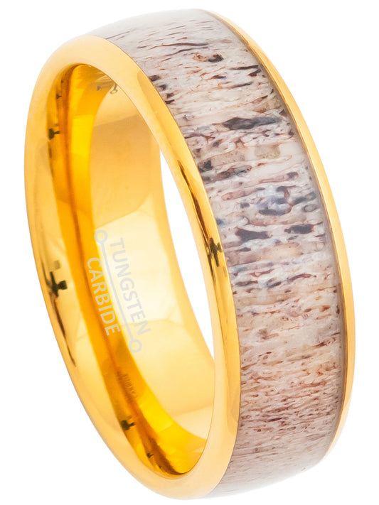 Jewelry Avalanche 8mm Dome Gold IP Deer Antler Inlay Tungsten Carbide Mens Wedding Band