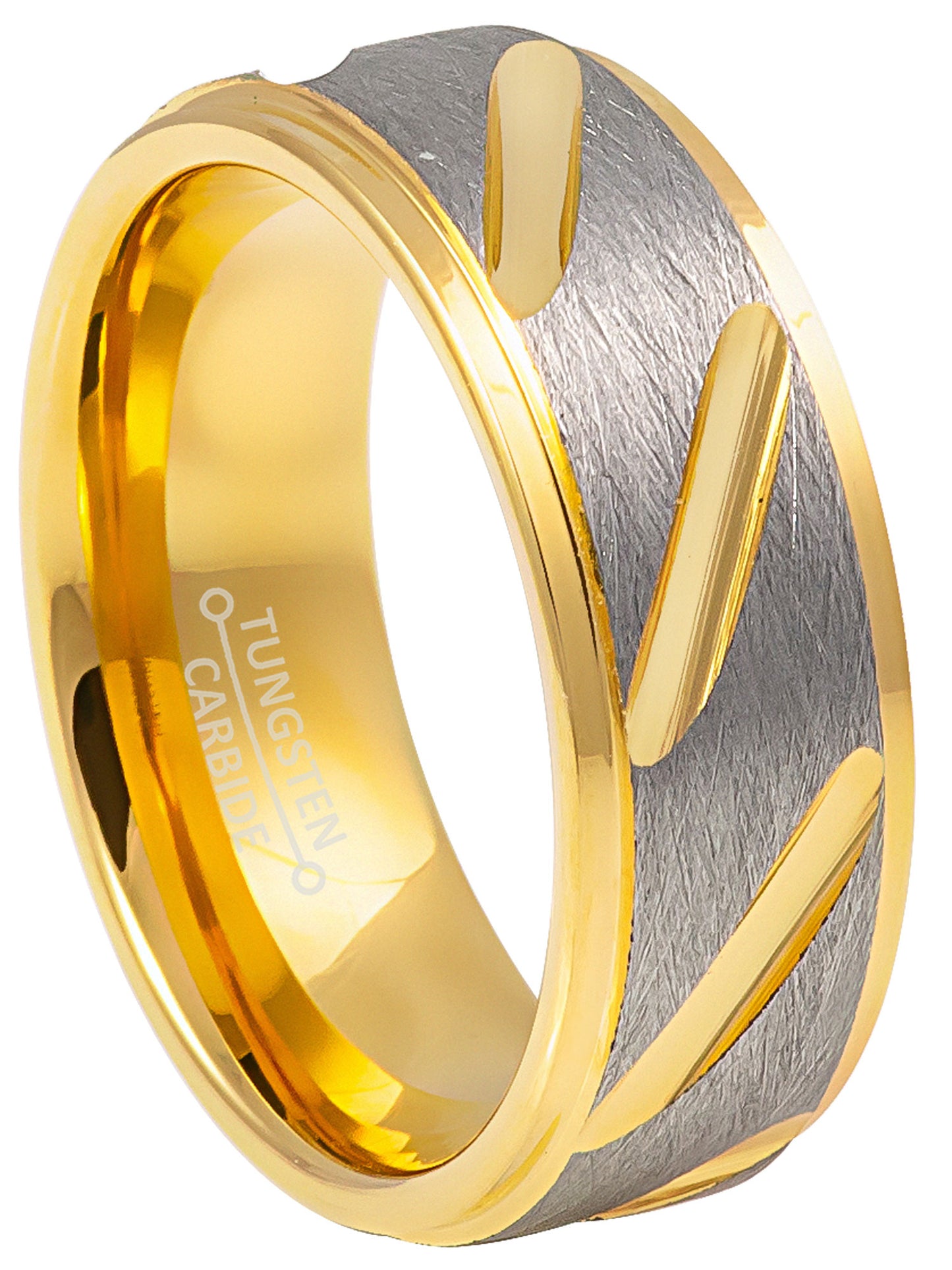 Jewelry Avalanche 8mm Stepped Gold Gray IP Notches Tungsten Carbide Mens Wedding Band