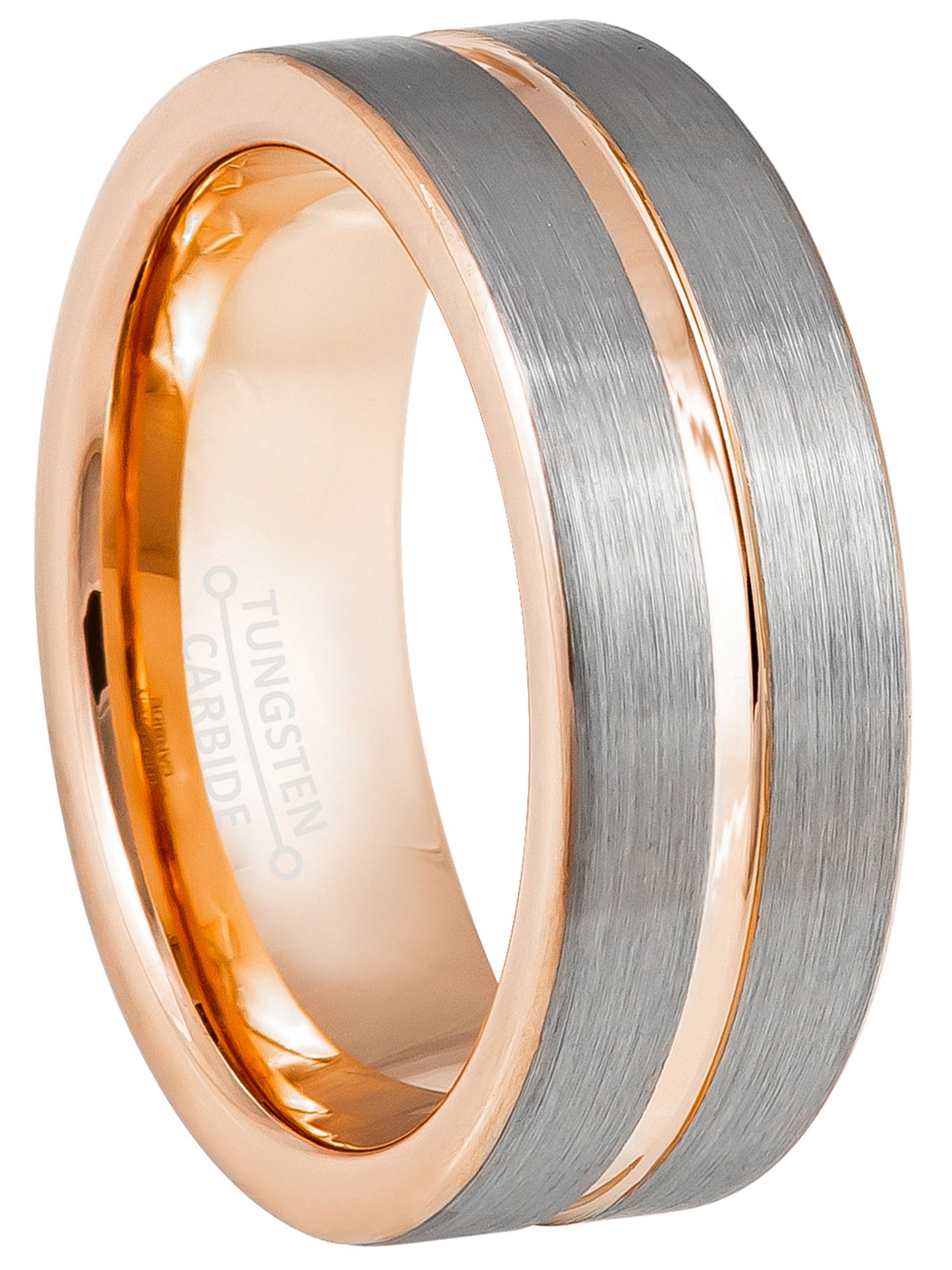Jewelry Avalanche 8mm Pipe Cut Rose Gold & Gray IP Grooved Tungsten Carbide Mens Wedding Band