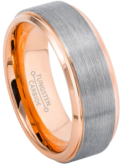 Jewelry Avalanche 8mm Beveled Rose Gold & Gunmetal IP Tungsten Carbide Mens Wedding Band