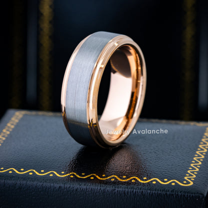 Jewelry Avalanche 8mm Beveled Rose Gold & Gunmetal IP Tungsten Carbide Mens Wedding Band