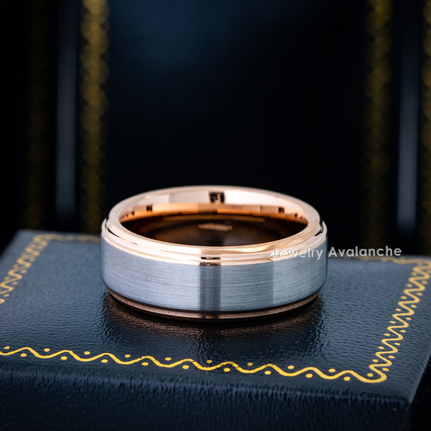 Jewelry Avalanche 8mm Beveled Rose Gold & Gunmetal IP Tungsten Carbide Mens Wedding Band