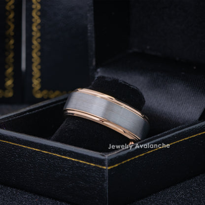Jewelry Avalanche 8mm Beveled Rose Gold & Gunmetal IP Tungsten Carbide Mens Wedding Band