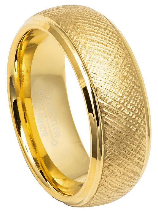 Jewelry Avalanche 8mm Domed Gold IP Florentine Finish Tungsten Carbide Mens Wedding Band