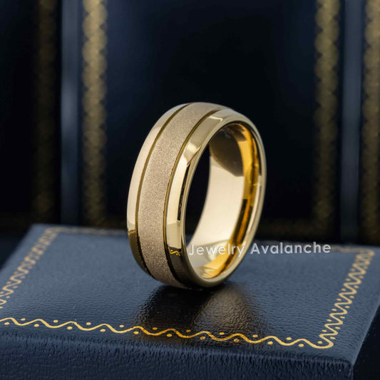 Jewelry Avalanche Gold IP Sandstone Finish Dome Tungsten Carbide Wedding Band, Comfort-fit, 8mm