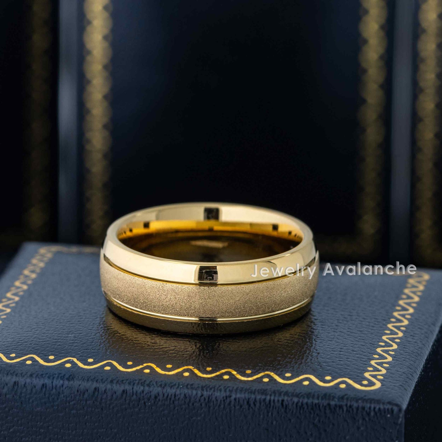 Jewelry Avalanche Gold IP Sandstone Finish Dome Tungsten Carbide Wedding Band, Comfort-fit, 8mm