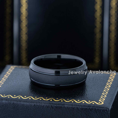 Jewelry Avalanche Black IP Sandstone Finish Dome Tungsten Carbide Wedding Band, Comfort-fit, 8mm