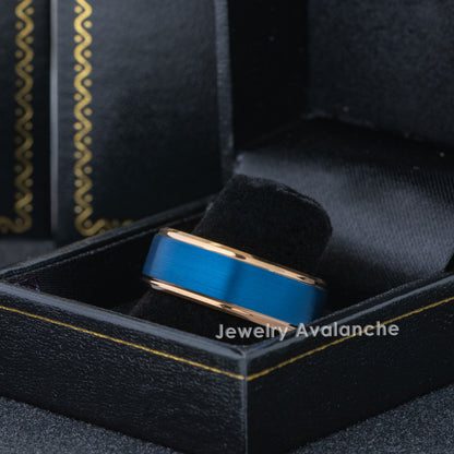 Jewelry Avalanche 8mm Stepped Rose Gold & Blue IP Tungsten Carbide Mens Wedding Band