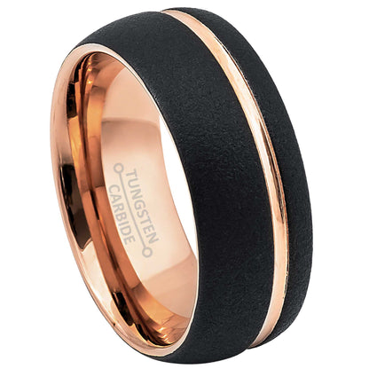Jewelry Avalanche Rose Gold and Black Dome Tungsten Carbide Wedding Band, Comfort-fit, 8mm