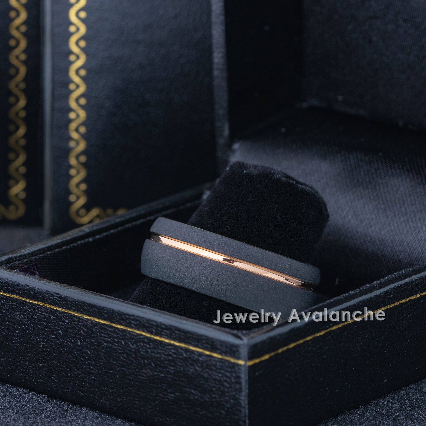 Jewelry Avalanche Rose Gold and Black Dome Tungsten Carbide Wedding Band, Comfort-fit, 8mm