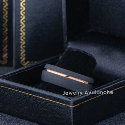Jewelry Avalanche Rose Gold and Black Dome Tungsten Carbide Wedding Band, Comfort-fit, 8mm