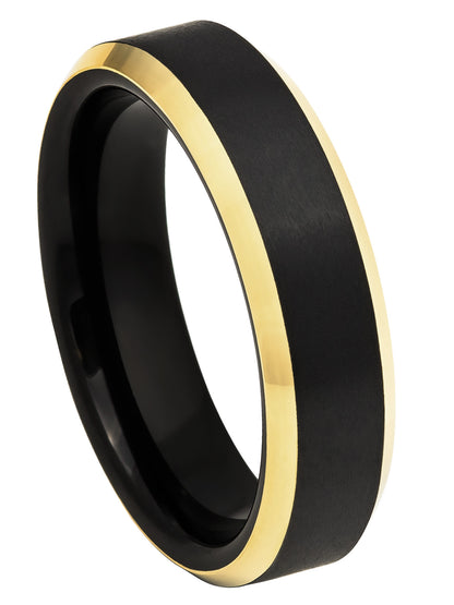 Jewelry Avalanche 6mm Beveled Black & Gold IP Tungsten Carbide Men Women Wedding Band