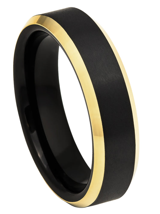 Jewelry Avalanche 6mm Beveled Black & Gold IP Tungsten Carbide Men Women Wedding Band