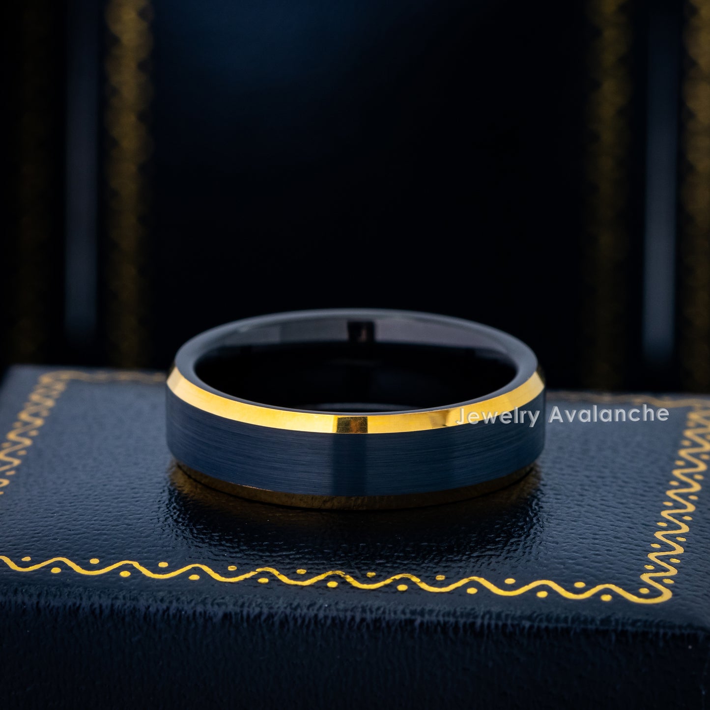 Jewelry Avalanche 6mm Beveled Black & Gold IP Tungsten Carbide Men Women Wedding Band