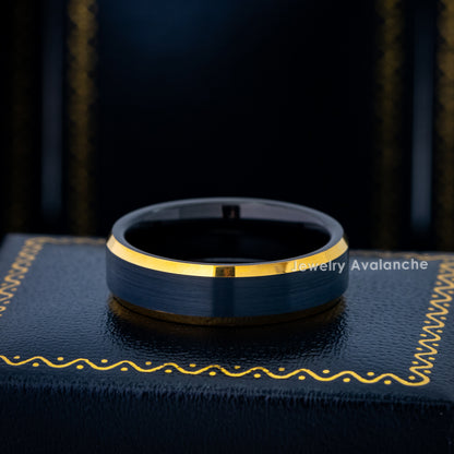 Jewelry Avalanche 6mm Beveled Black & Gold IP Tungsten Carbide Men Women Wedding Band