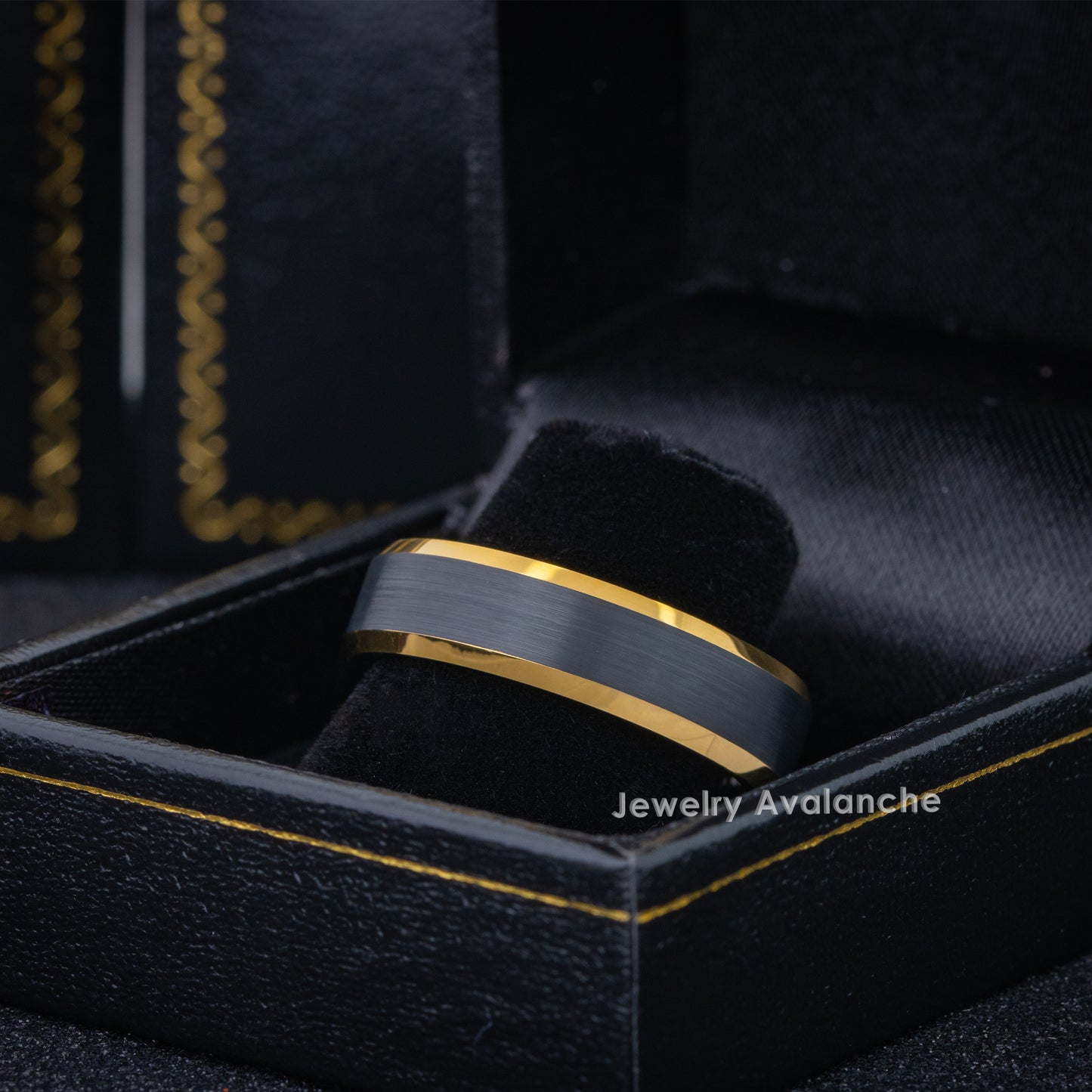 Jewelry Avalanche 6mm Beveled Black & Gold IP Tungsten Carbide Men Women Wedding Band