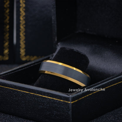 Jewelry Avalanche 6mm Beveled Black & Gold IP Tungsten Carbide Men Women Wedding Band