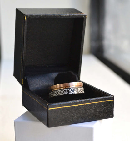 Jewelry Avalanche Rose Gold & Black Mens Claddagh Tungsten Carbide Wedding Band, Pipe Cut, Comfort-fit, 8mm