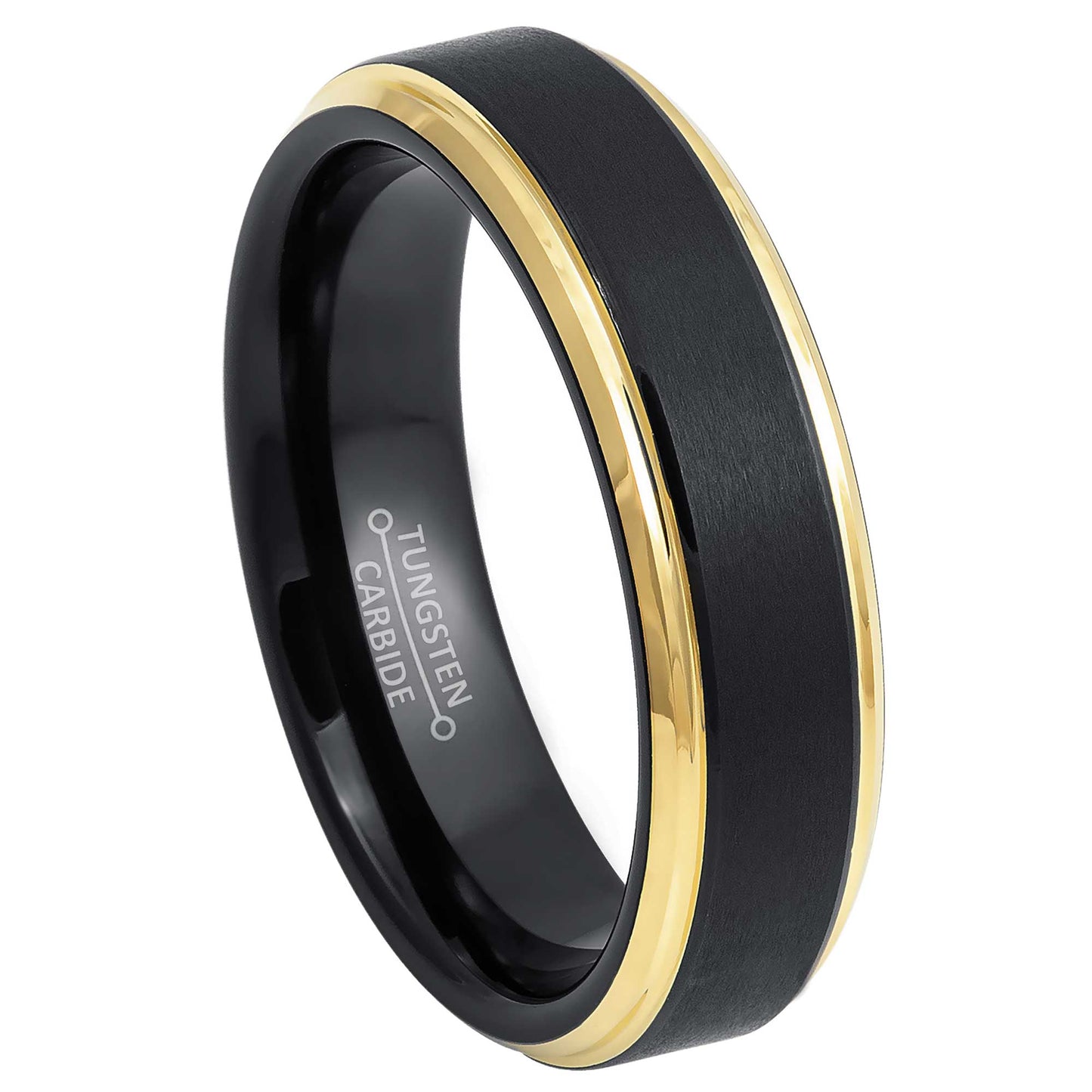 Jewelry Avalanche 6mm Stepped Black & Gold IP Tungsten Carbide Men Women Wedding Band