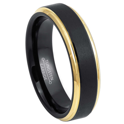 Jewelry Avalanche 6mm Stepped Black & Gold IP Tungsten Carbide Men Women Wedding Band