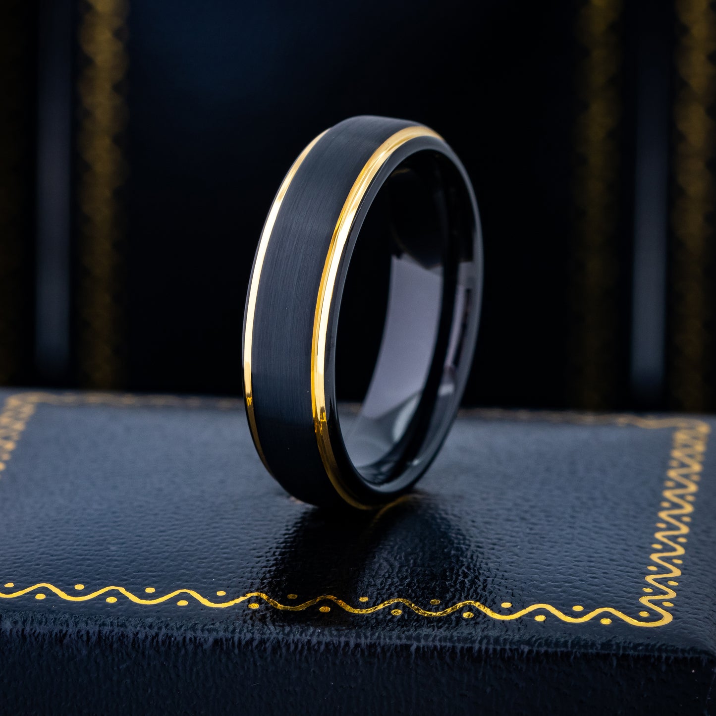 Jewelry Avalanche 6mm Stepped Black & Gold IP Tungsten Carbide Men Women Wedding Band